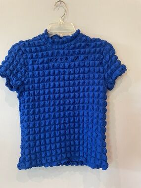Blue Textured Short Sleeve Top - bright blue